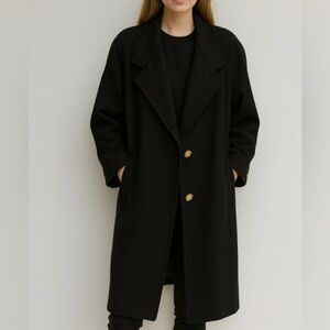 Vintage Trench Coat Classic wool Black Gold Buttons cozy women size 18